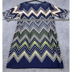 Studio One Dress Womens 2X Navy Green Chevron Shift Triba